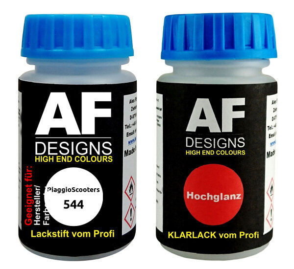 Lackstift Set für PiaggioScooters 544 Bianco Luna + Klarlack je 50ml Motorradlack Basislack SET