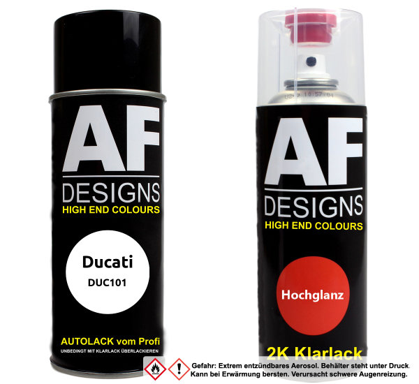 2K Spraydose Set für Ducati DUC101 Bianco Elefant Basislack 2K Klarlack Sprühdose 400ml