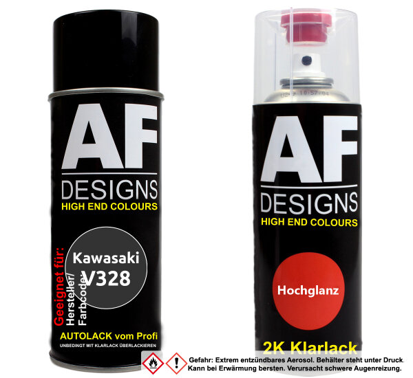 2K Spraydose Set für Kawasaki V328 Nero Metallic Basislack 2K Klarlack Sprühdose 400ml