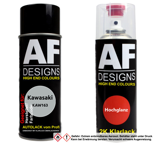 2K Spraydose Set für Kawasaki KAW163 Gris Metallic Basislack 2K Klarlack Sprühdose 400ml