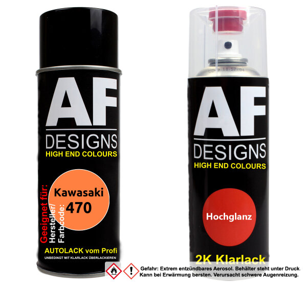 2K Spraydose Set für Kawasaki 470 Blazing Orange Perl Basislack 2K Klarlack Sprühdose 400ml