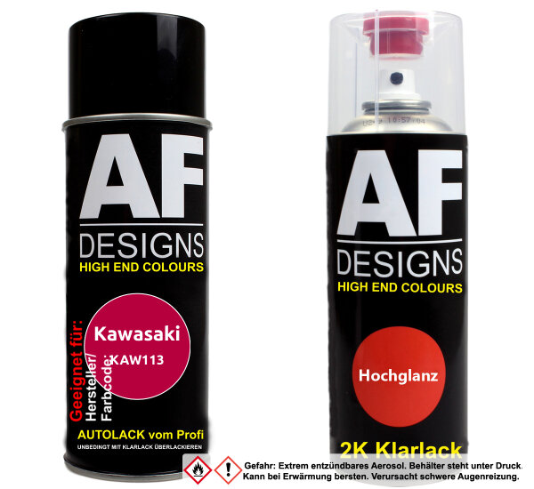 2K Spraydose Set für Kawasaki KAW113 Red Perl Basislack 2K Klarlack Sprühdose 400ml