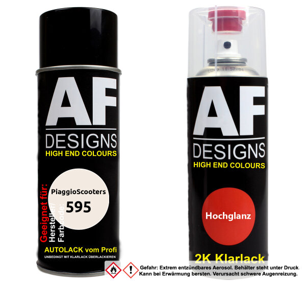 2K Spraydose Set für PiaggioScooters 595 Bianco Stella Basislack 2K Klarlack Sprühdose 400ml