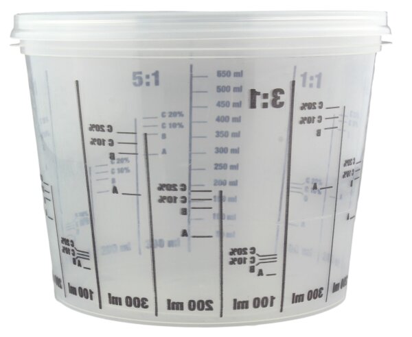 Mischbecher 25x Messbecher 750ml mit Deckel für Autolack Klarlack 2:1 3:1 4:1 5:1 Mischskala