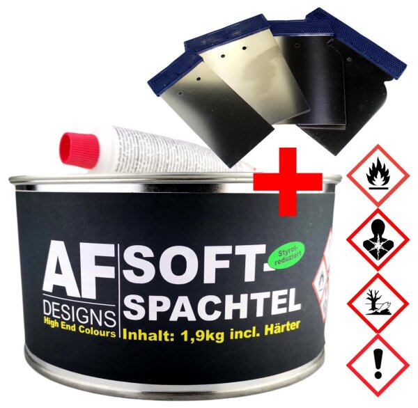 Softspachtel 1.9kg Spachtelmasse + 4x Japan Spachtel Set Universalspachtel incl Härter Feinspachtel