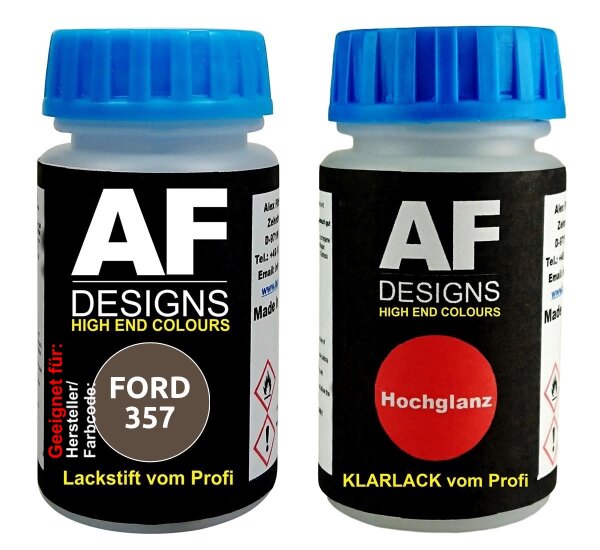 Lackstift für FORD 357 Walnut Brown Metallic + Klarlack je50ml Autolack Set