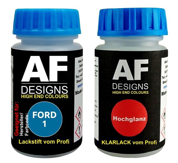 Lackstift für FORD 01 Matisse Blue Metallic + Klarlack je50ml Autolack Basislack Set