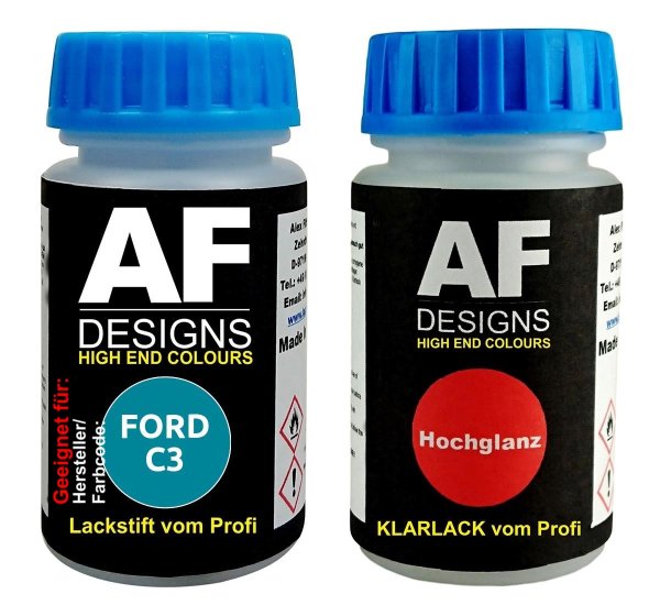 Lackstift für FORD C3 Amalfi Blue Metallic + Klarlack je 50ml Autolack Basislack Set