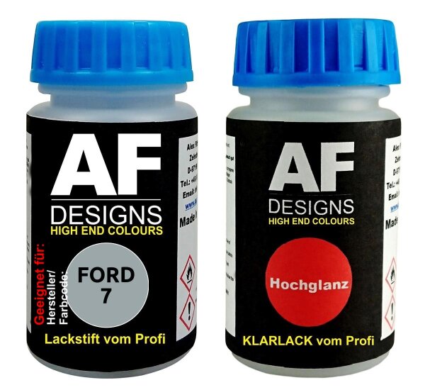 Lackstift für FORD 7 Machine Silver Metallic + Klarlack je50ml Autolack Set