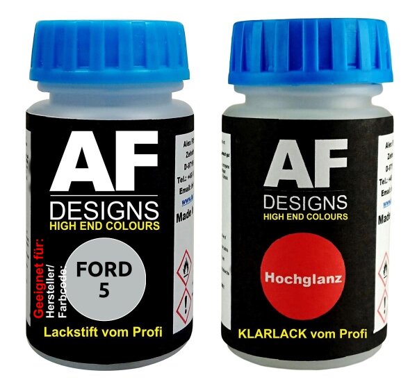 Lackstift für FORD 5 Moondust Silver Metallic + Klarlack je50ml Autolack Set