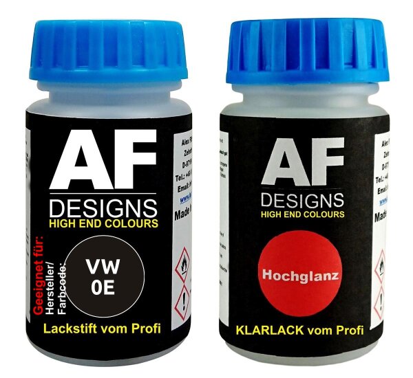 Lackstift für VW / Volkswagen 0E Mythosschwarz Pearl + Klarlack je 50ml Autolack Set