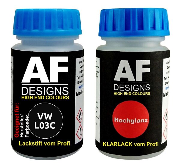 Lackstift für VW / Volkswagen L03C Rallyeschwarz + Klarlack je 50ml Autolack Set