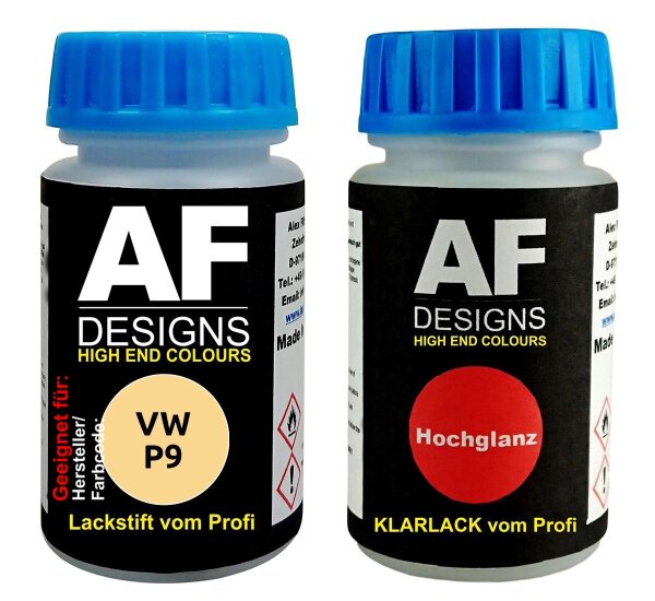 Lackstift für VW / Volkswagen P9 Hellelfenbein + Klarlack je 50ml Autolack Set