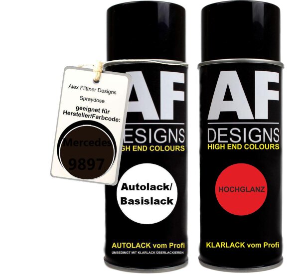 Spraydose für Mercedes / Daimler Benz 9897 Rubinschwarz Metallic Basislack Klarlack Sprühdose 400ml