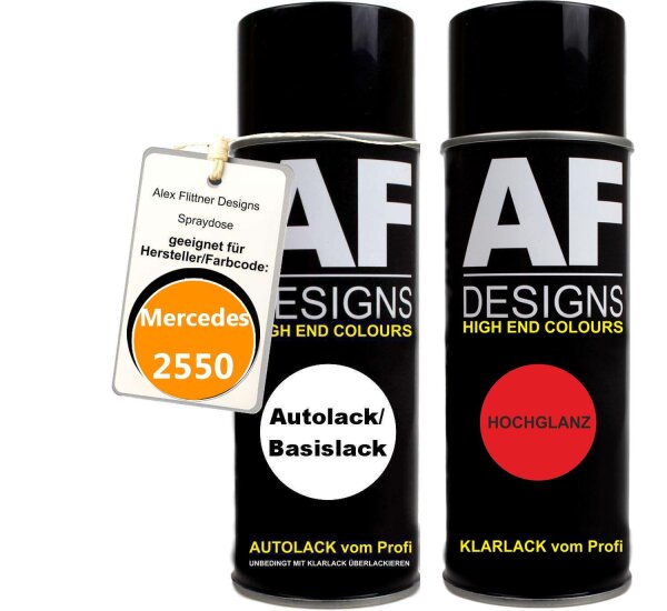 Spraydose für Mercedes / Daimler Benz 2550 Gelborange Basislack Klarlack Sprühdose 400ml
