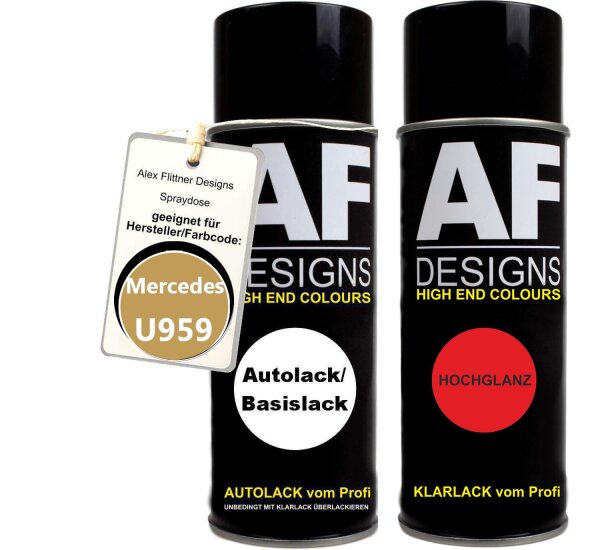 Spraydose für Mercedes / Daimler Benz U959 Savannengelb Metallic Basislack Klarlack Sprühdose 400ml