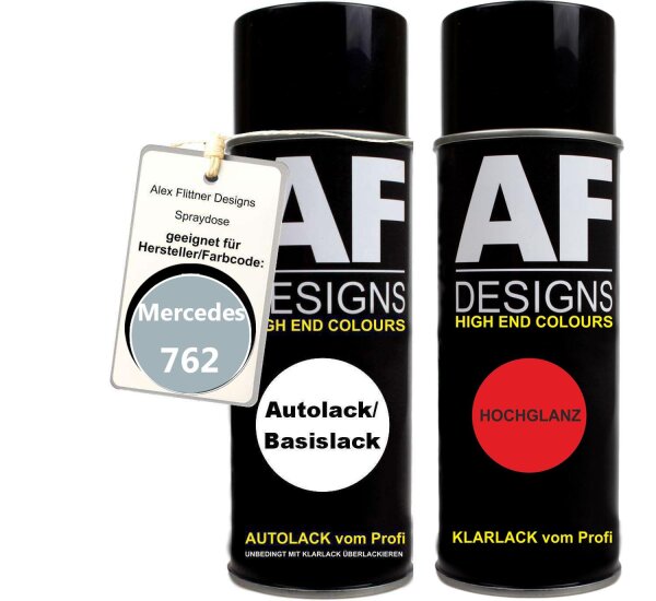 Spraydose für Mercedes / Daimler Benz 762 Tellursilber Metallic Basislack Klarlack Sprühdose 400ml
