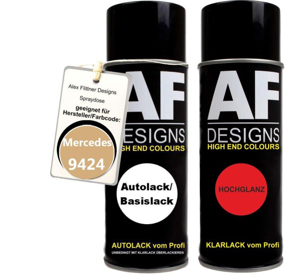 Spraydose für Mercedes / Daimler Benz 9424 Mayagold Metallic Basislack Klarlack Sprühdose 400ml