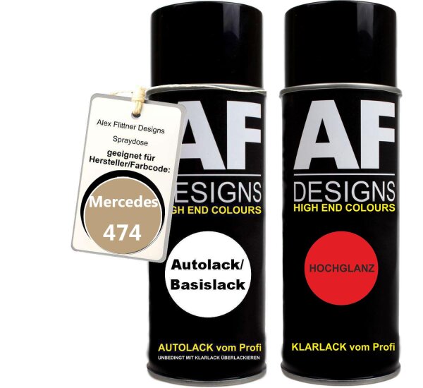 Spraydose für Mercedes / Daimler Benz 474 Wustensand Basislack Klarlack Sprühdose 400ml
