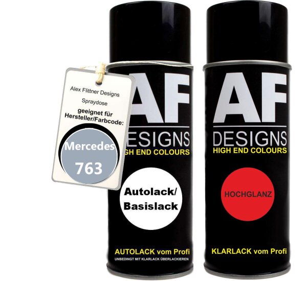 Spraydose für Mercedes / Daimler Benz 763 Platinsilber Metallic Basislack Klarlack Sprühdose 400ml