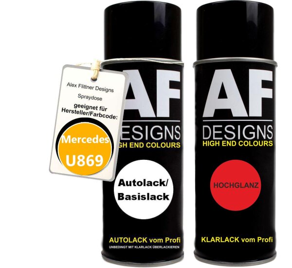 Spraydose für Mercedes / Daimler Benz U869 Chromgelb / Signalgelb Basislack Klarlack Sprühdose 400ml