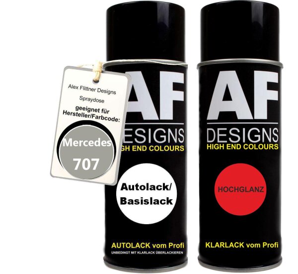 Spraydose für Mercedes / Daimler Benz 707 Graualuminium Metallic Basislack Klarlack Sprühdose 400ml