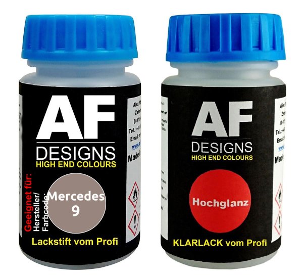 Lackstift für Mercedes / Daimler Benz 009 Saphirschwarz Metallic + Klarlack je 50ml Autolack Basislack Set