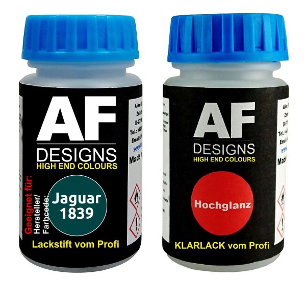 Lackstift für  Jaguar 1839 Aquamarine Perl + Klarlack je 50ml Autolack Basislack SET