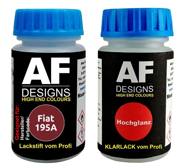 Lackstift für  Fiat 195A Rosso Proteo Metallic + Klarlack je 50ml Autolack Basislack SET