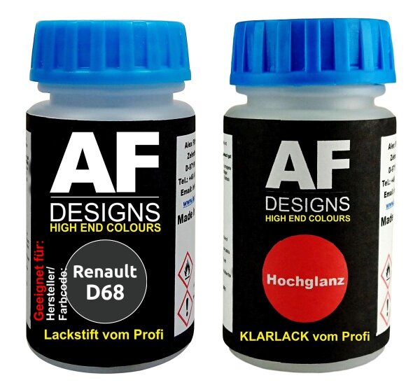 Lackstift für Renault D68 Jet Black Metallic + Klarlack je 50ml Autolack Basislack SET