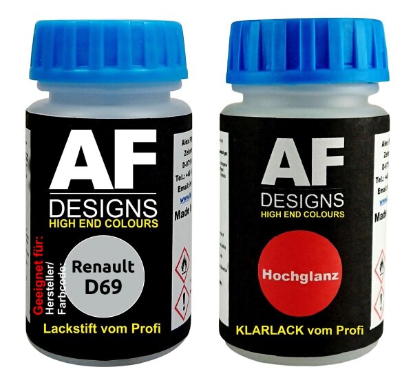 Lackstift für Renault D69 Gris Platine Metallic + Klarlack je 50ml Autolack Basislack SET