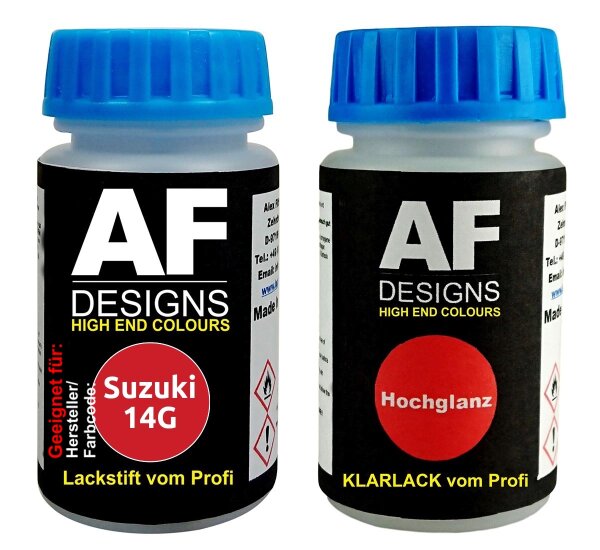 Lackstift für Suzuki 14G Saint Germain Red + Klarlack je 50ml Autolack Basislack SET