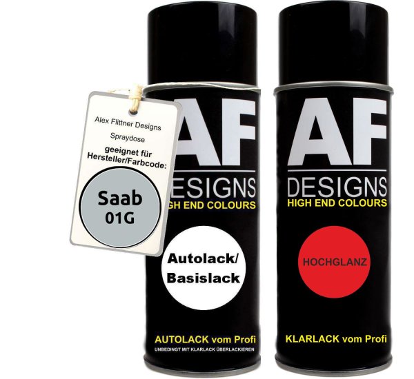Spraydose für Saab 01G Arctic Silver Metallic Basislack Klarlack Sprühdose 400ml