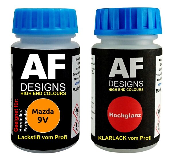 Lackstift für Mazda 9V Orange + Klarlack je 50ml Autolack Basislack SET