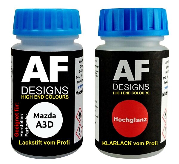 Lackstift für Mazda A3D Pure White + Klarlack je 50ml Autolack Basislack SET