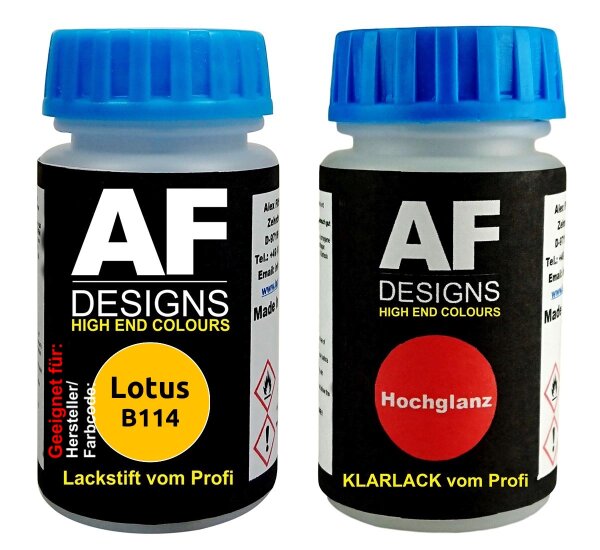 Lackstift für Lotus B114 Solar Yellow Perl + Klarlack je 50ml Autolack Basislack SET