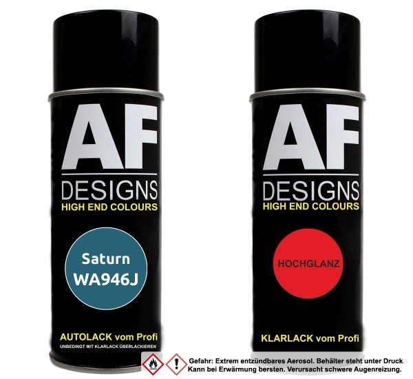 Autolack Spraydose Set für Saturn WA946J Barbados Blue Metallic Basislack Klarlack Sprühdose 400ml