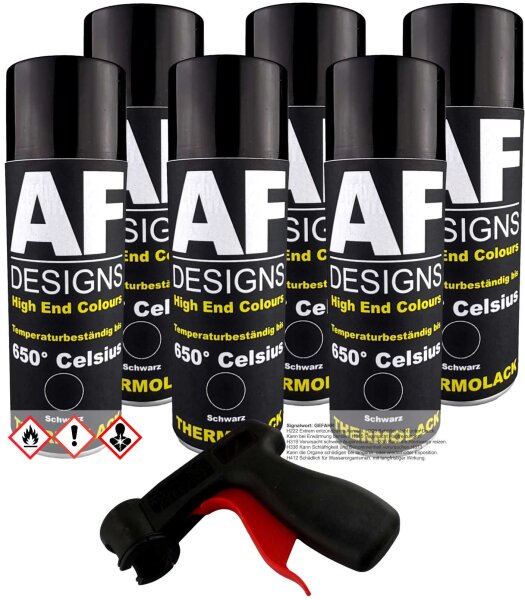 Thermolack Spray 6 Spraydosen Ofenlack Auspufflack plus Spraydosengriff schwarz