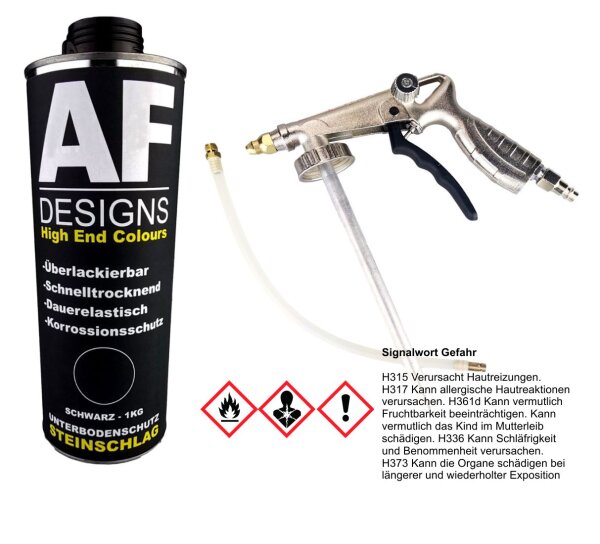 Steinschlagschutz / Unterbodenschutz schwarz 1kg überlackierbar + Unterbodenschutz Pistole Hohlraumpistole | Rostschutzpistole | Spritzpistole