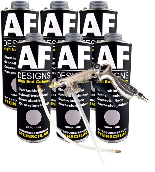 Steinschlagschutz / Unterbodenschutz grau 6x1kg überlackierbar + Unterbodenschutz Pistole Hohlraumpistole | Rostschutzpistole | Spritzpistole